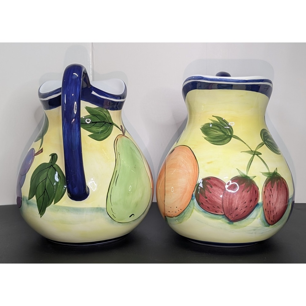 Vtg Seymour Mann "Italian Fruit" Hand-Painted 7" Pitchers Twin Pair (1993)